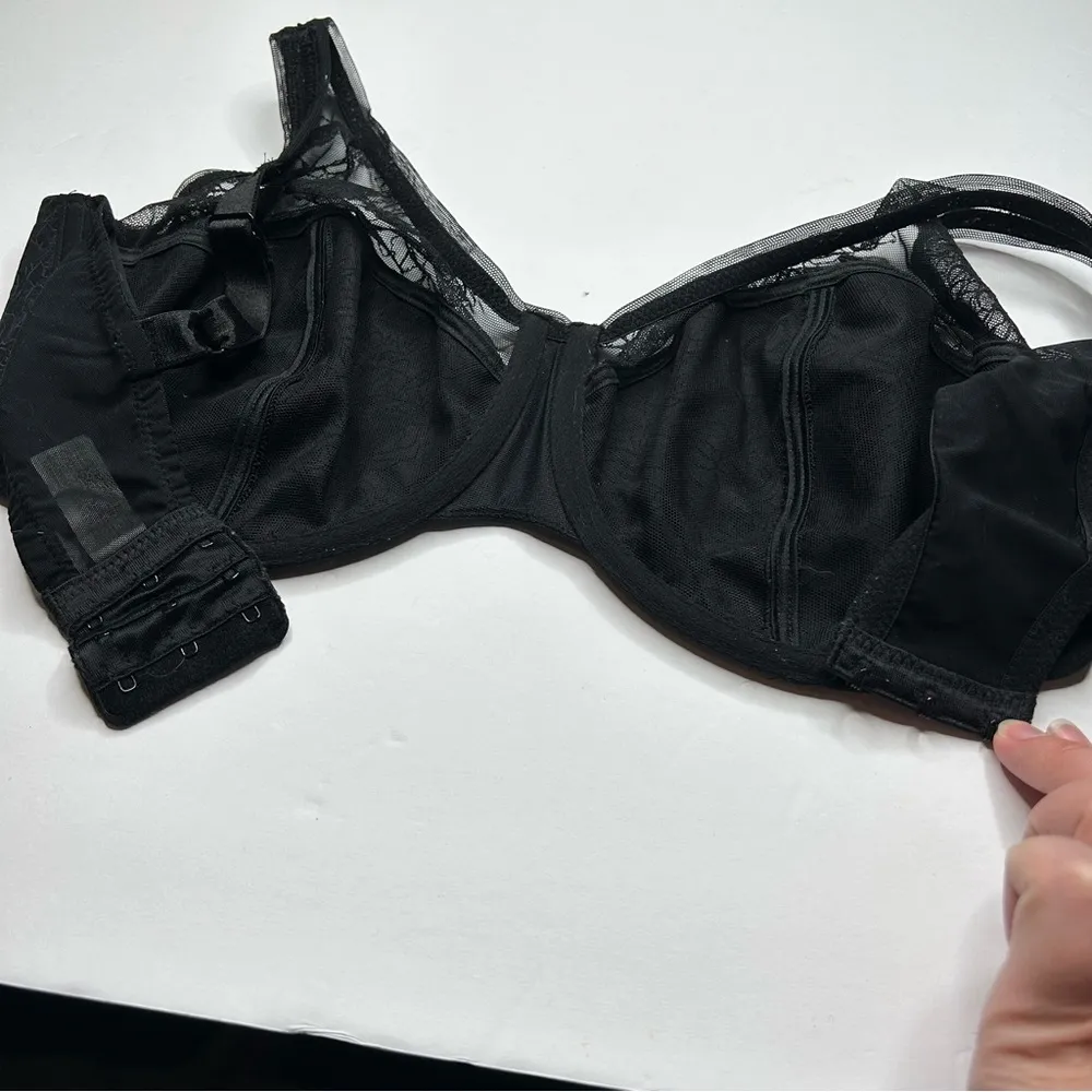 Wacoal Black Full-Coverage Bra 36G 36DDDD rose floral Lace unlined - Image 8