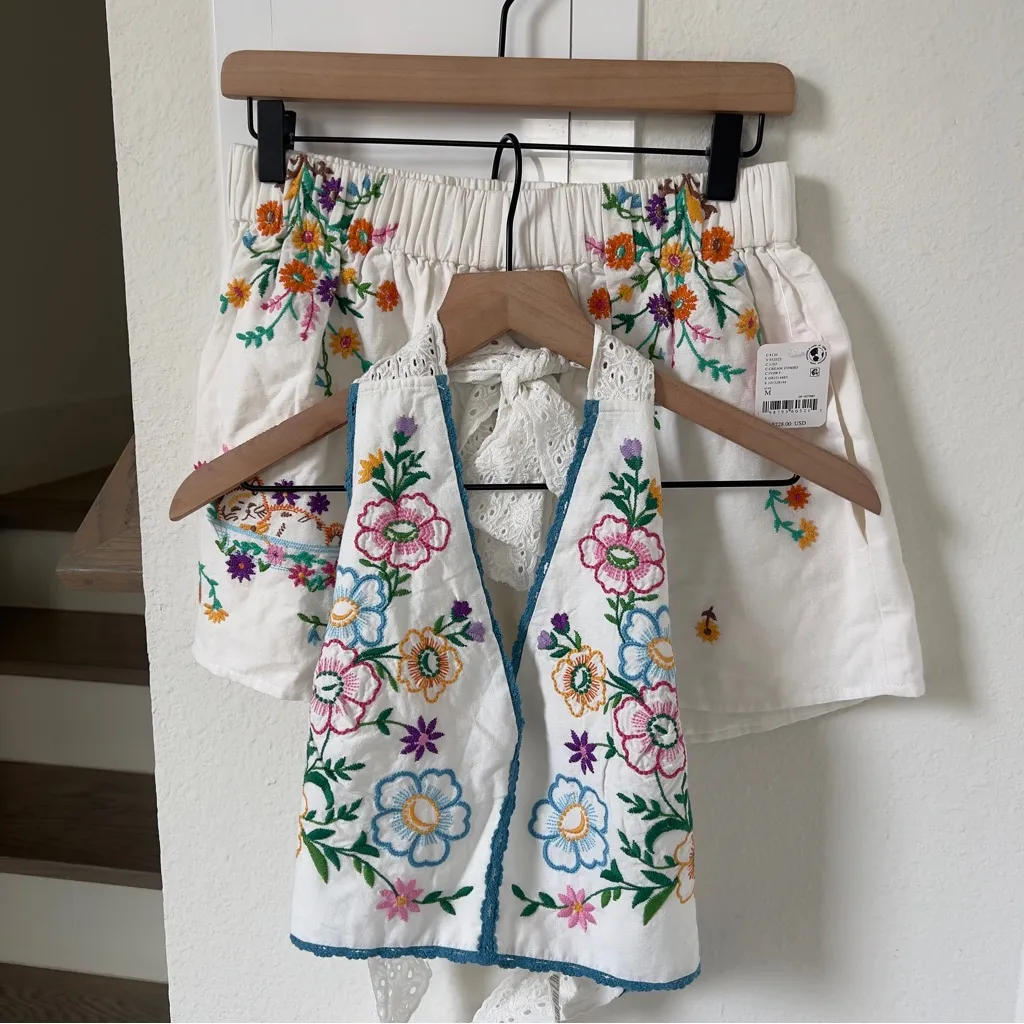 NWT Free People Lucy Mae Shorts and Halter Tank Set in Floral Cream Combo - Image 6