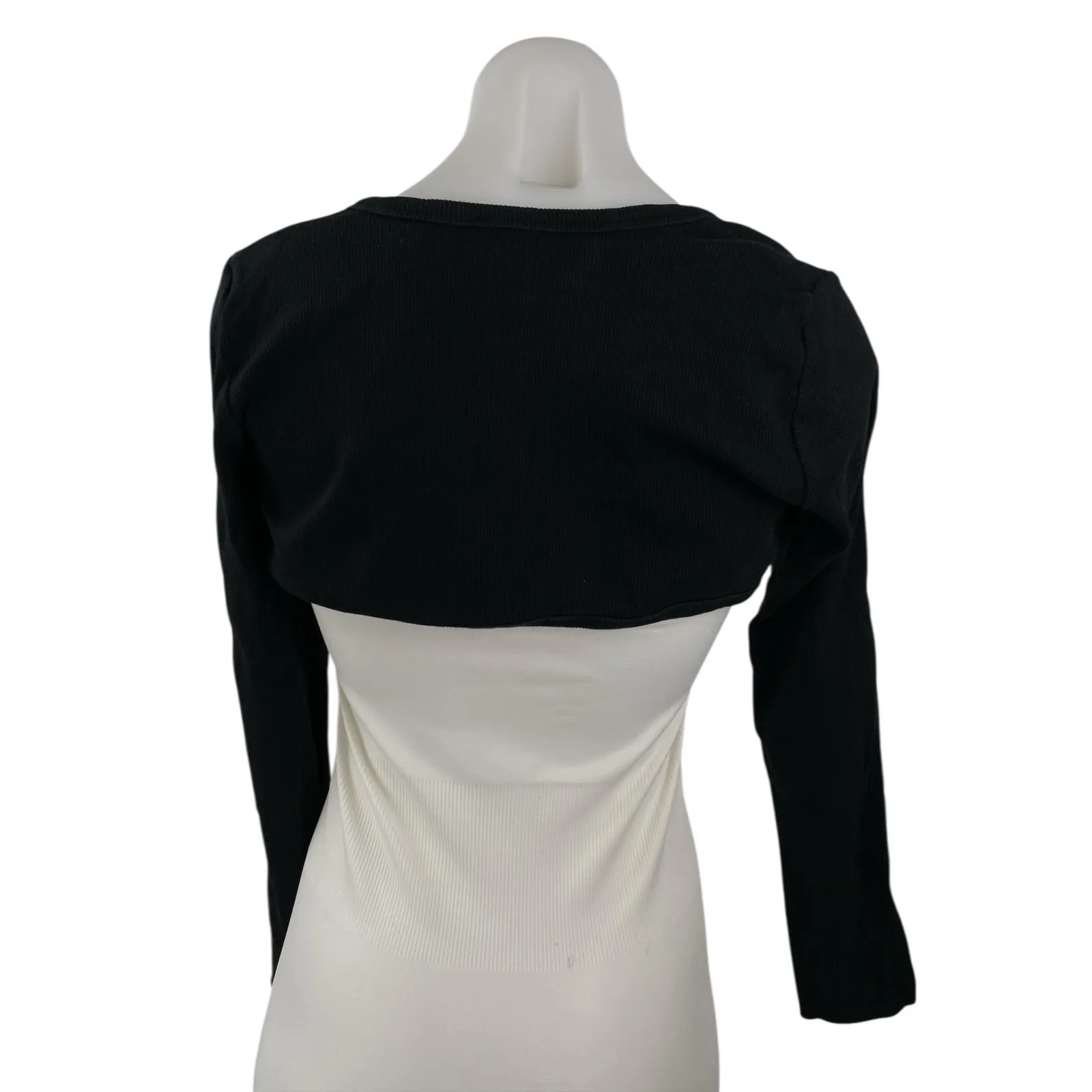 Zara Black Long Sleeve Open Front Bolero Shrug Cover Up Short Cardigan Top Sz S - Image 2