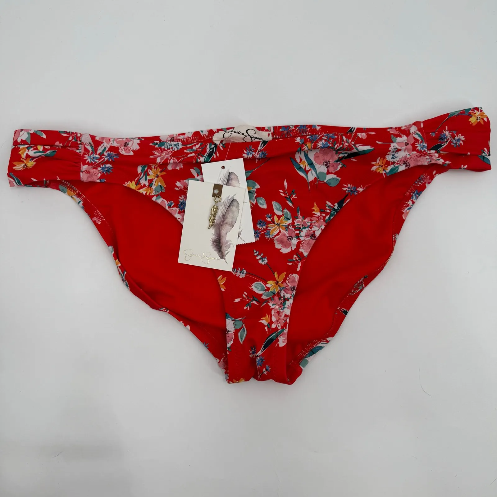 Jessica Simpson Bikini Bottom Size Large NWT Chantilly Lace Pepper Multi Red - Image 13
