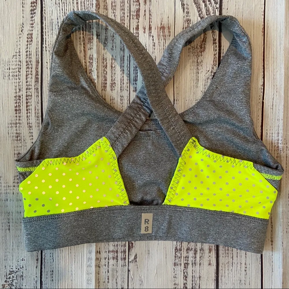 R 8 Activewear Gray and Neon Yellow Sports Bra. Size XSmall. - Image 3