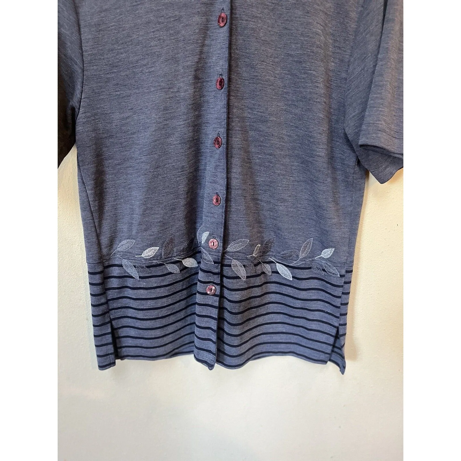 Vintage 80s Teddi Blue Embroidered Polo Button Top Medium - Image 2