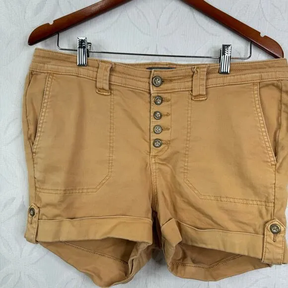 Torrid Button Fly Cuffed Chino Khaki Shorts Cotton Stretch Beige Size‎ 12 - Image 3