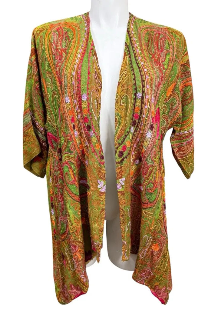 Soft Surroundings Women’s PL PXL Green Multicolor Paisley Embroidered Cardigan - Image 1