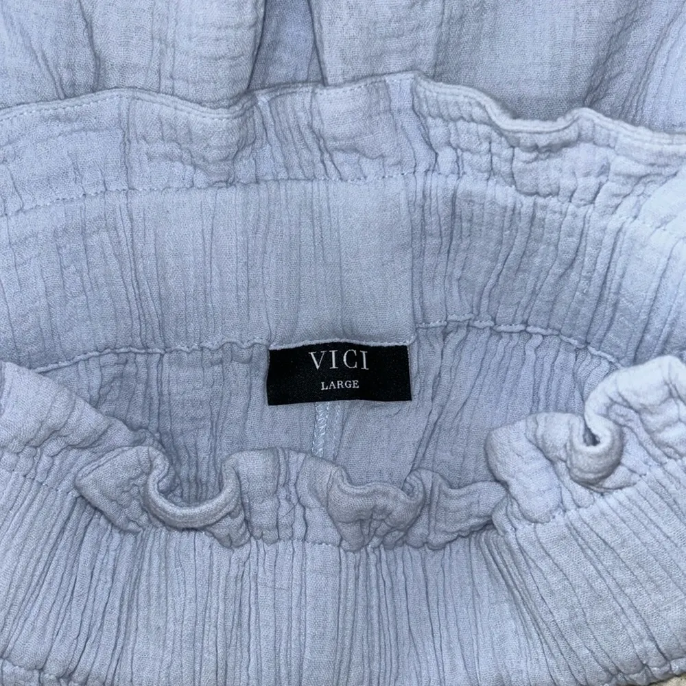 Women’s Spring Paperbag High Waist Baby Blue Pull On Cotton Shorts Sz Large - Image 5