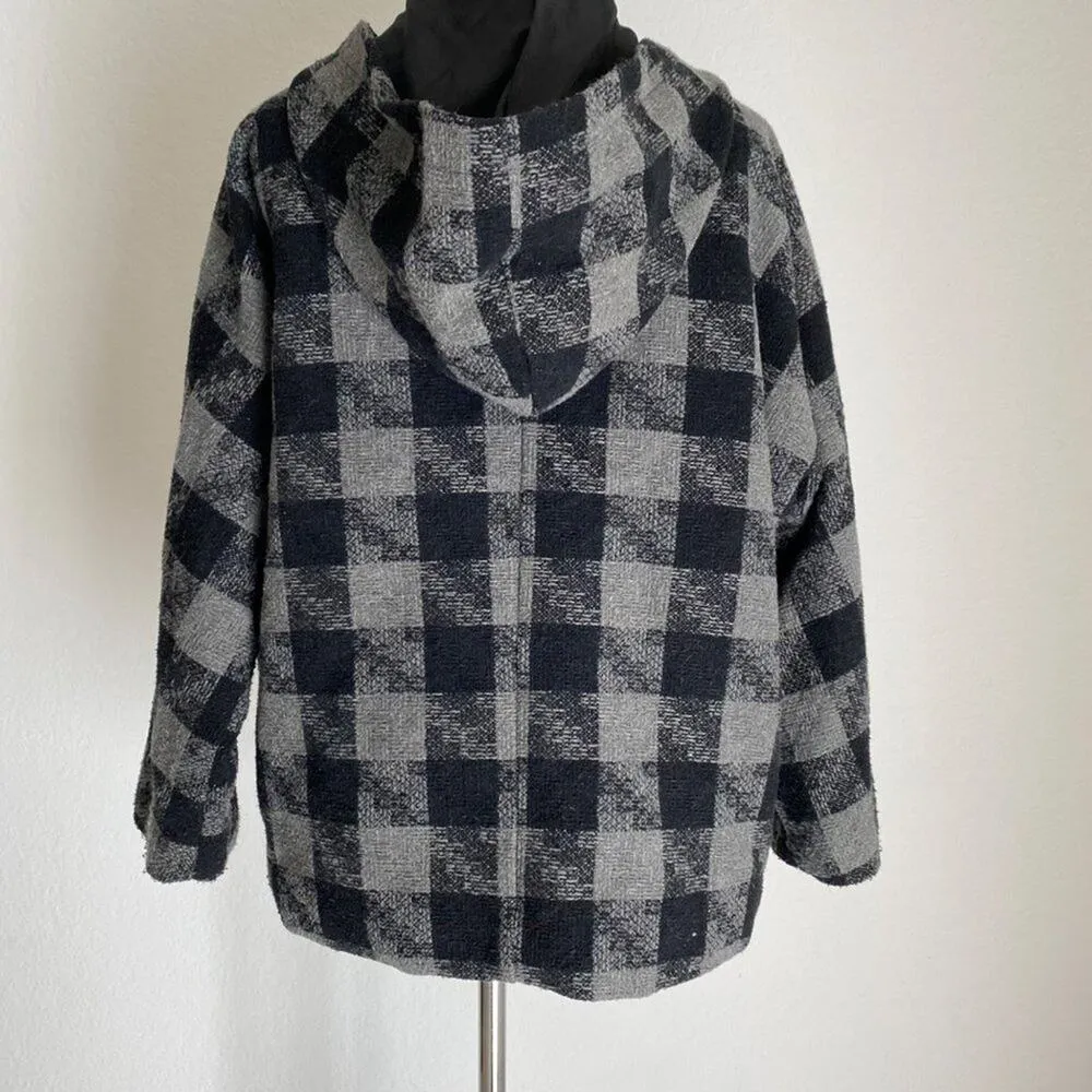 Forever 21 sz S Long sleeve plaid hooded‎ w pocket jacket hoodie - Image 4