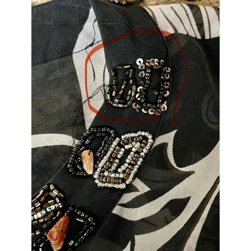 Chicos Paisley Beaded V-Neck Tunic Sheer Silk Boho Peasant Coastal Gramma 2 - Image 10