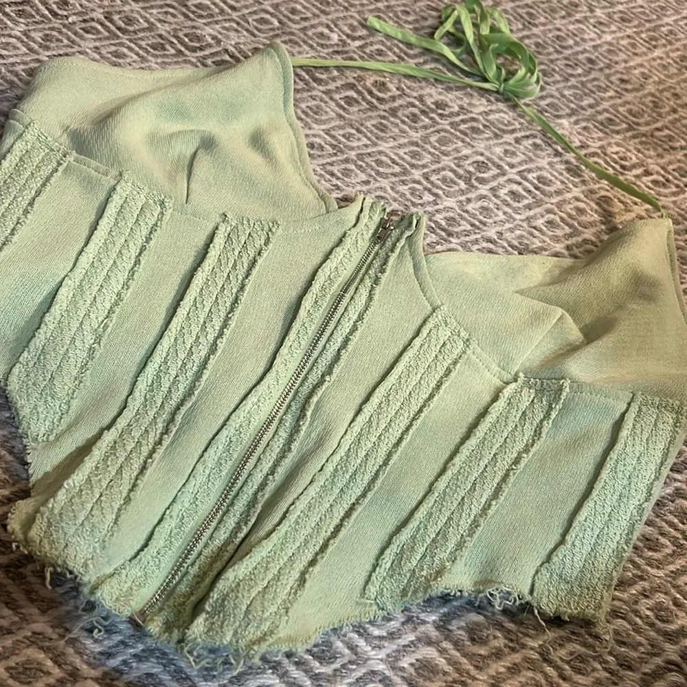 PrettyLittleThing Green Cotton Corset Halter Top Size 14‎ - Image 2