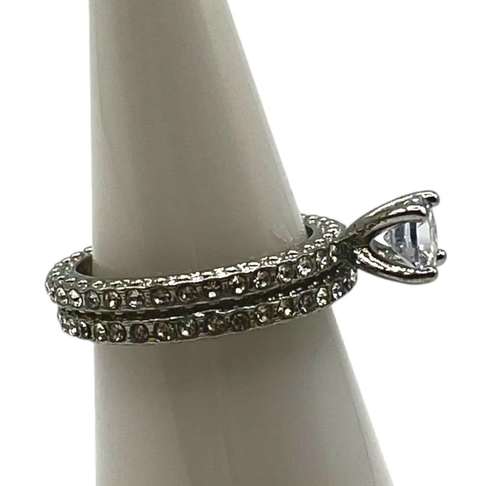 Cubic Zirconia‎ Double Band Engagement Style Promise Ring Size 6.5 Bling Sparkle Silver - Image 4