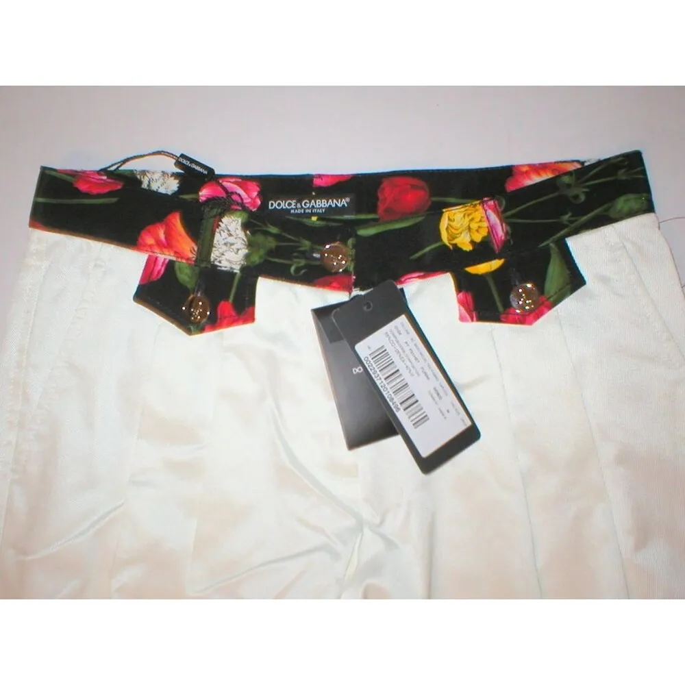New NWT Designer 2 Womens Dolce & Gabbana White Pants Crop Italy 38 Flowers - Image 3