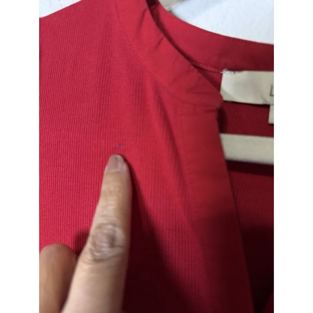 LOFT Women’s Ribbed Henley Red Plaid Mixed Media Puff‎ Shirred Ruffle Sleeves S - Image 7