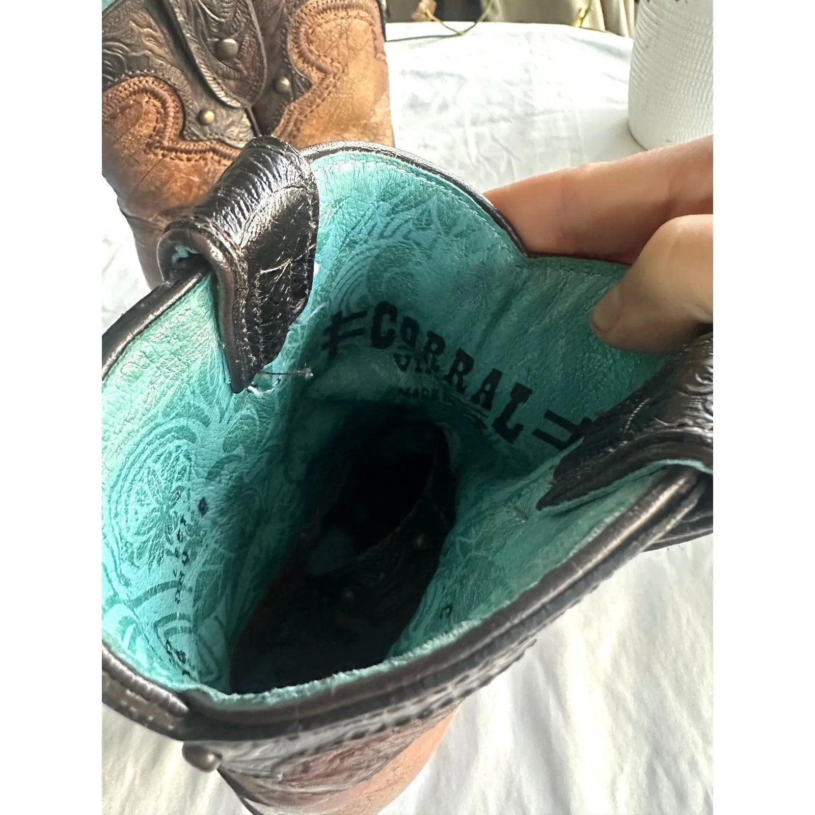 Corral Metallic Cognac Strap Fringe, Studs, Buckle Cowboy Boot C2880 8 Western - Image 6