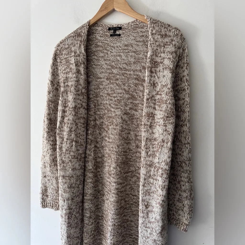 Massimo Dutti Brown and White Knit Open Front Cardigan Sweater - Image 3