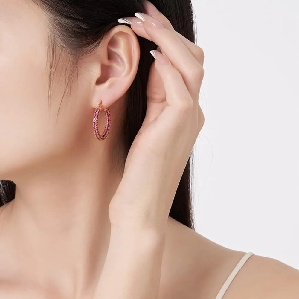 14K Gold Plated Chunky Silver Gold Hoop Earrings for Women Gold Royal Red CZ - Image 6