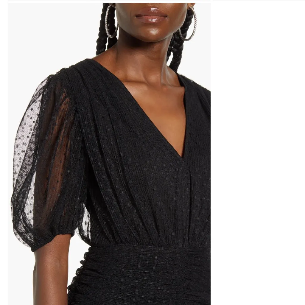 NWT ENDLESS ROSE Mesh Ruched Puff Sleeve Minidress In Black - Image 7