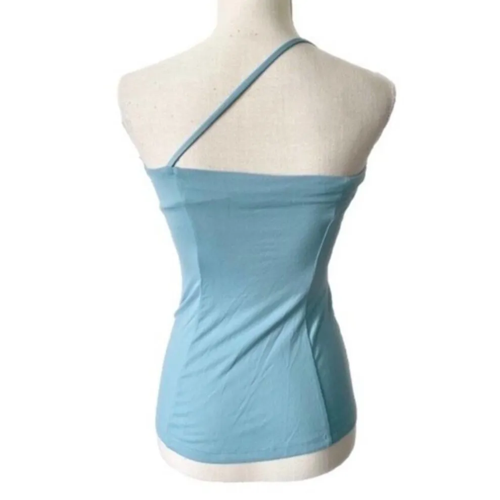Susana Monaco One Shoulder Spaghetti Strap Tank in Waterfall Blue. - Image 6
