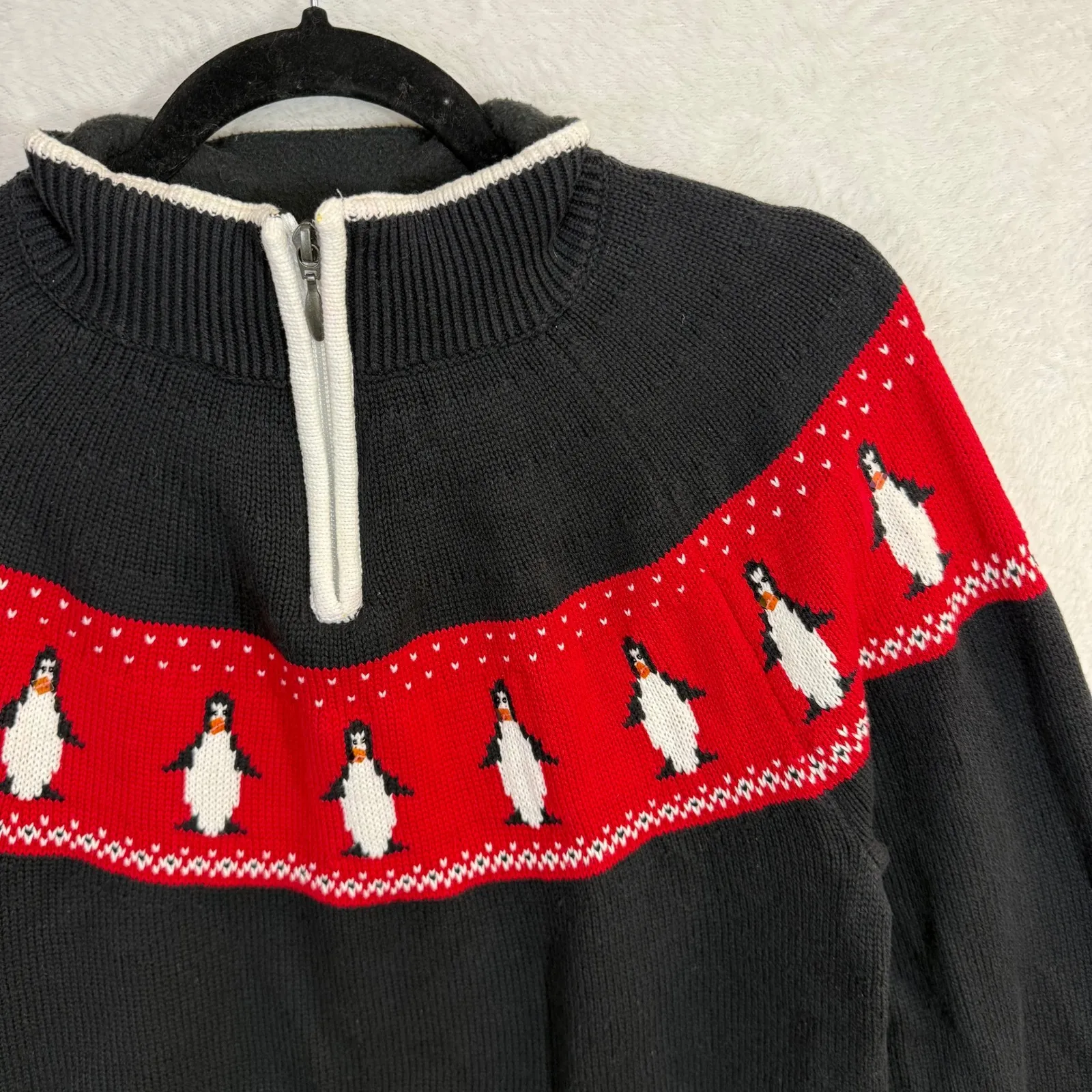 Christopher & Banks L Sweater Fair Isle 1/4 Zip Sequin Winter Penguin Holiday - Image 2