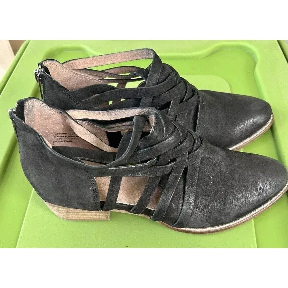 Seychelles So Blue Black Cutout Back Zip Leather Ankle Booties Womans Size 8‎ - Image 6