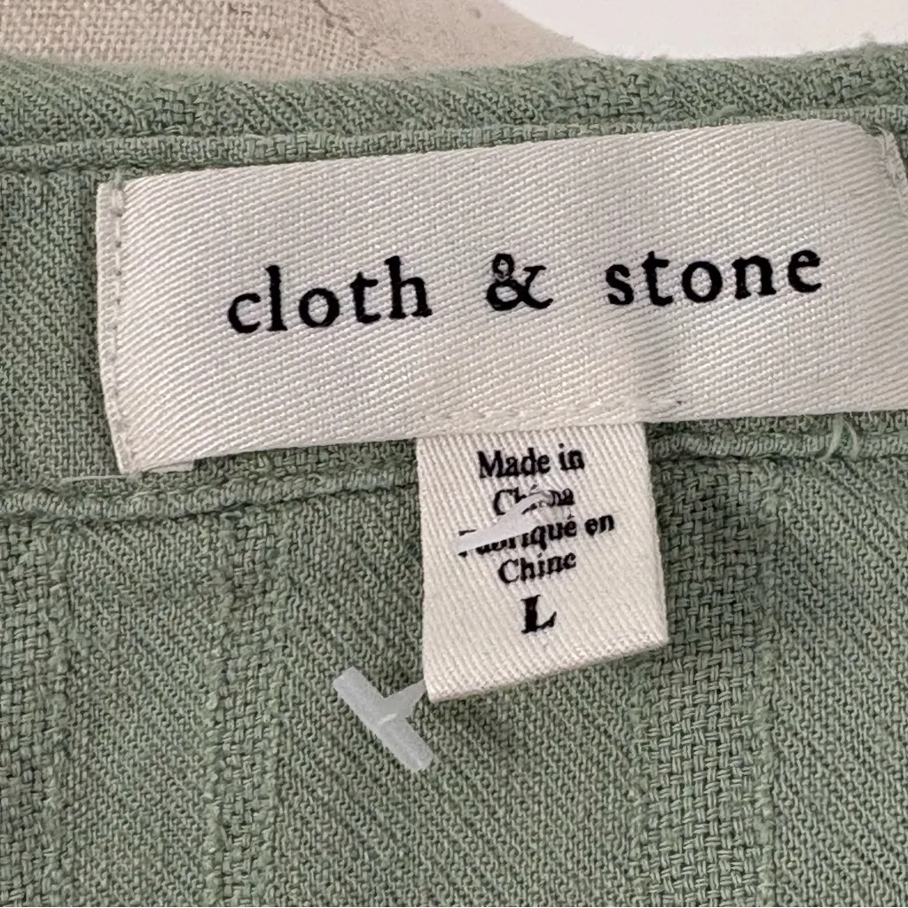 Cloth & Stone Green Linen Blend Button Up Long Sleeve Shirt Sz L - Image 4