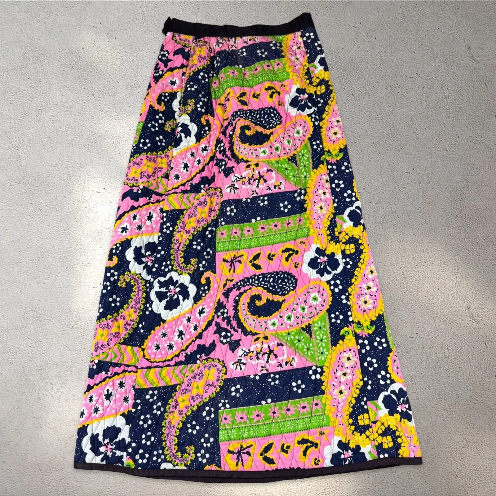 Vtg 70s Patchwork Folk Quilted Print Boho Paisley Floral Prairie Maxi Skirt Sz 6 - Image 4
