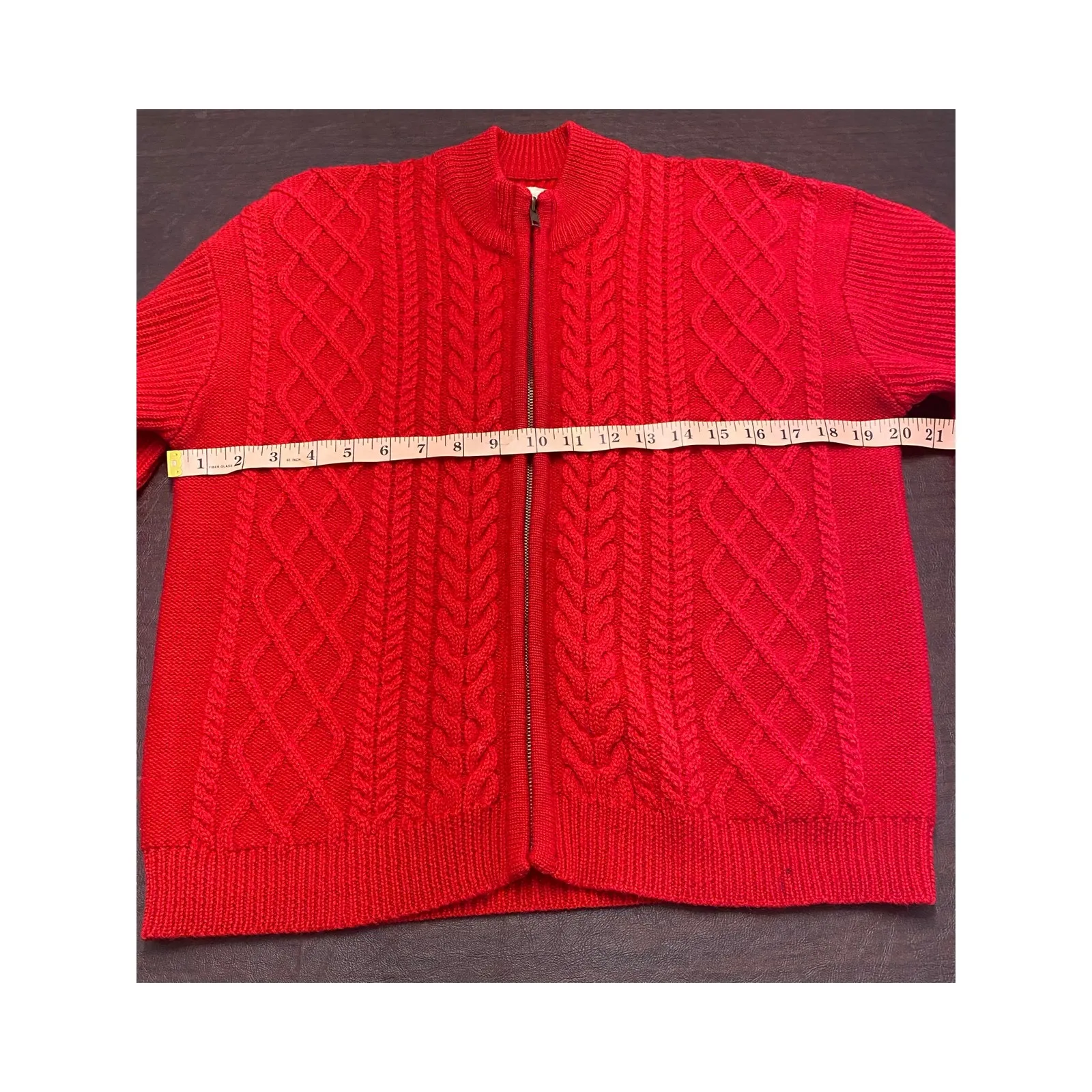 G.H. Bass & Co Red Cable Knit Wool Zip Sweater Women’s M Mock Neck Classic Size M - Image 5