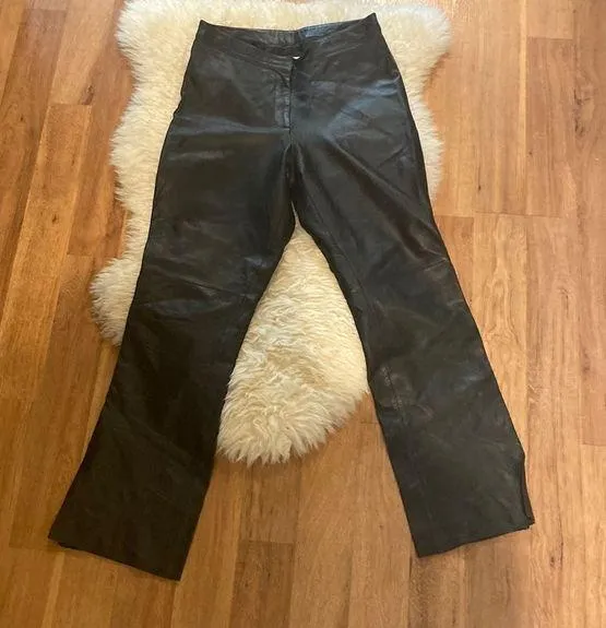 Cache Black Straight Leg Leather Women’s Pants EUC Sz 8 Moto Biker Retro - Image 12