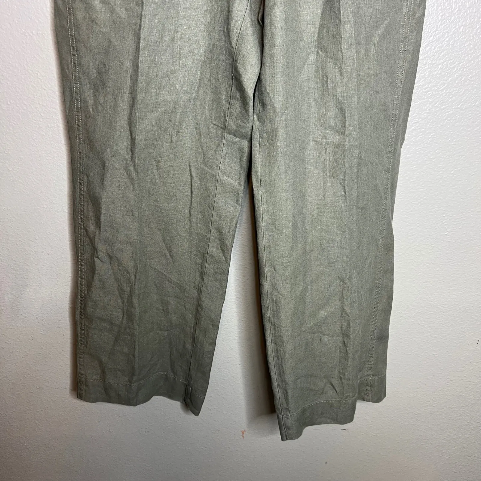 Orvis Womens Linen Wide Leg Pants Size M Pull On Olive Green Casual Trousers - Image 4