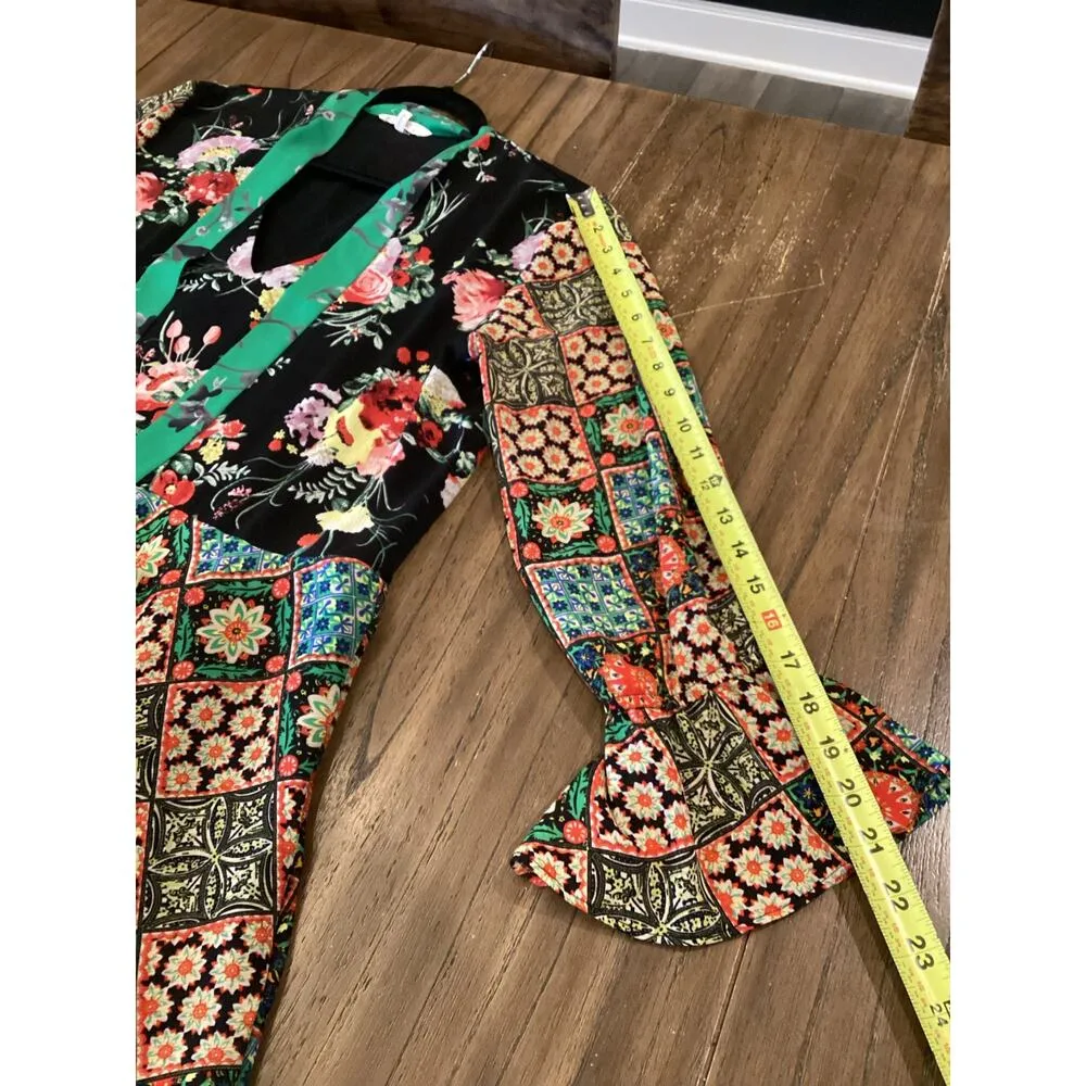 tamed Floral Dress Flutter Long Sleeve Neck Tie  Mini Dress - Image 6