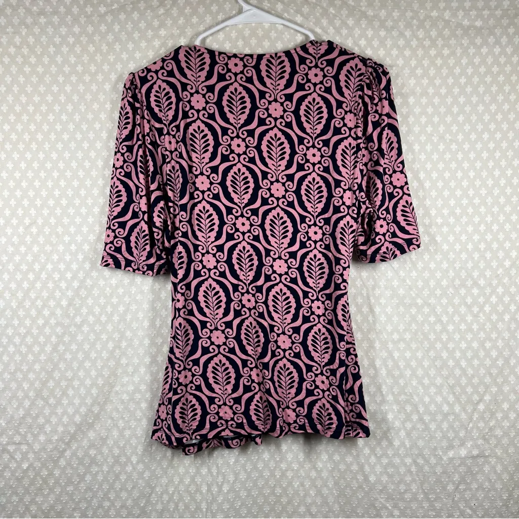 Boden Blue Pink Floral‎ Wrap Front Top Size 12 - Image 4