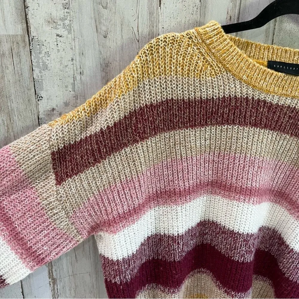 Sanctuary Womens Blur The Lines Striped Crew Neck Sweater Gold Wool Mohair6.3639 - Image 2