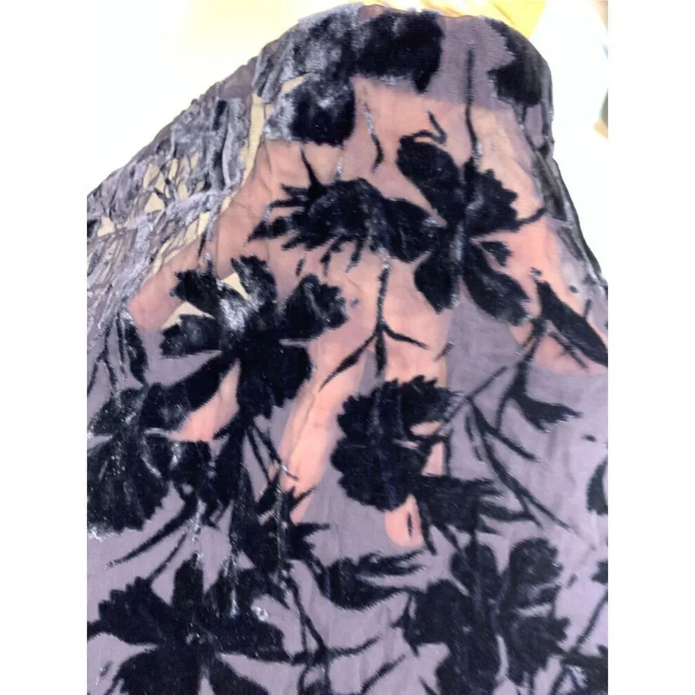 Perse Women’s Silk Blend Crew Neck Floral Velvet Long Sleeve Top Navy Size 8 - Image 2