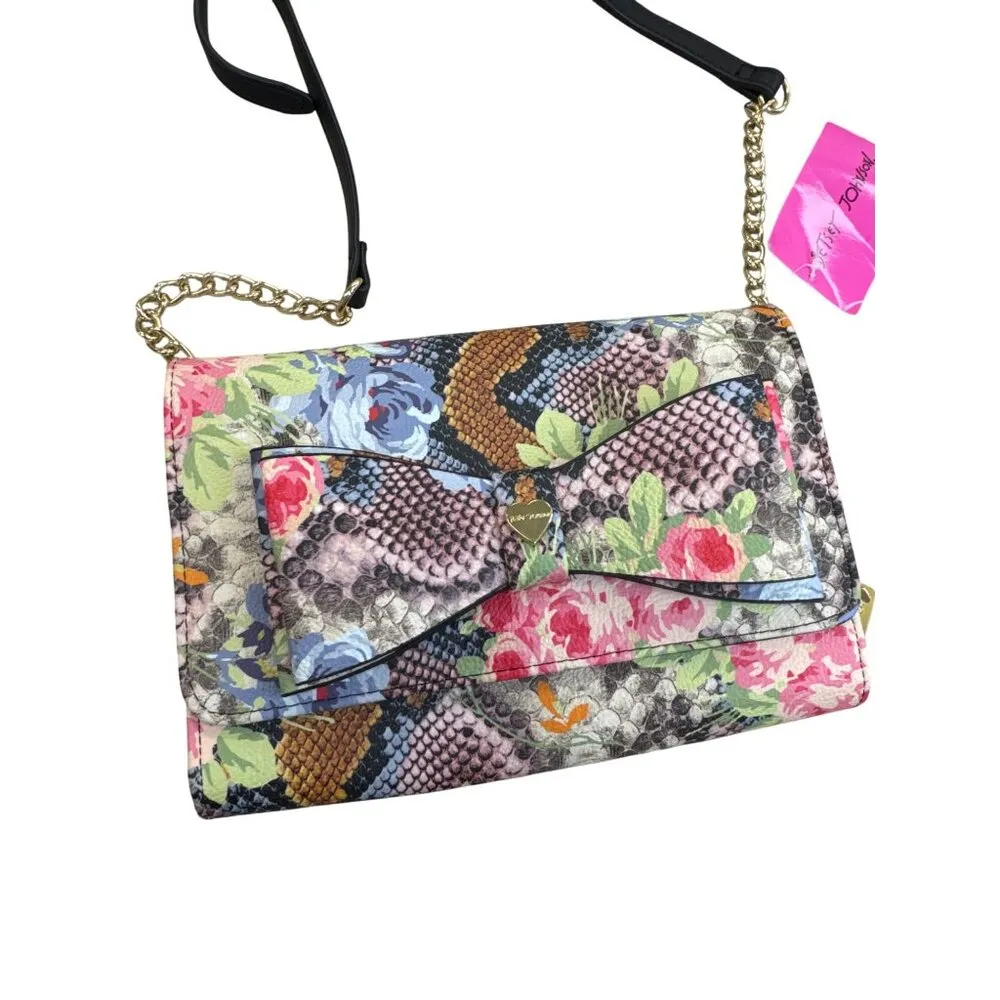 Betsey Johnson Floral Snakeskin Crossbody Clutch Purse SKU 7809 - Image 2