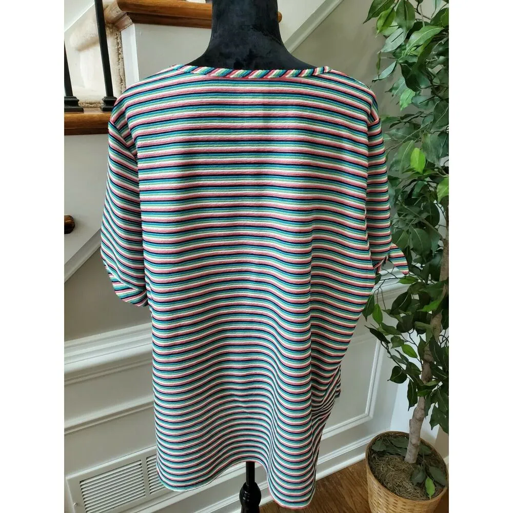 Ruby Rd Women's Multicolor Striped Polyester Round Neck 3/4 Sleeve Top Shirt 3X - Image 7