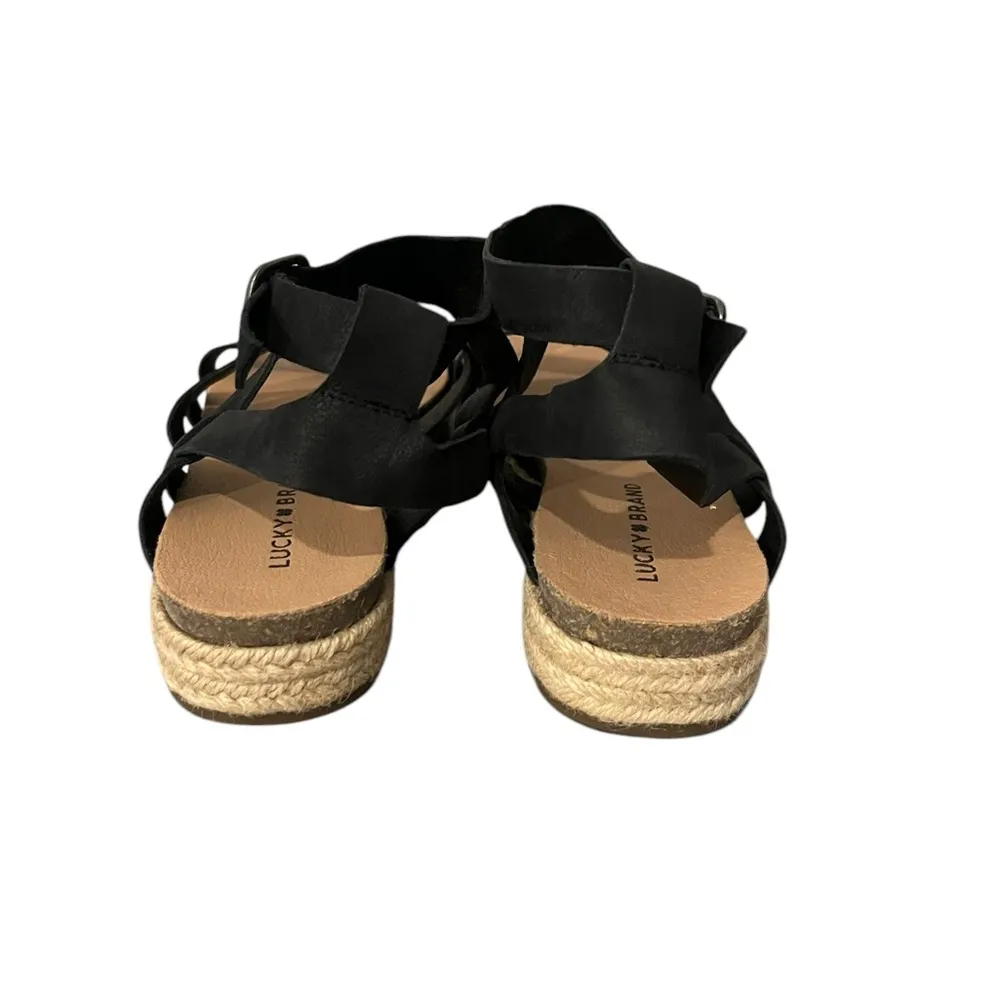Lucky Brand GLAINA Black Leather Strappy Espadrille Sandals Sz 7M US/37.5 EU - Image 4