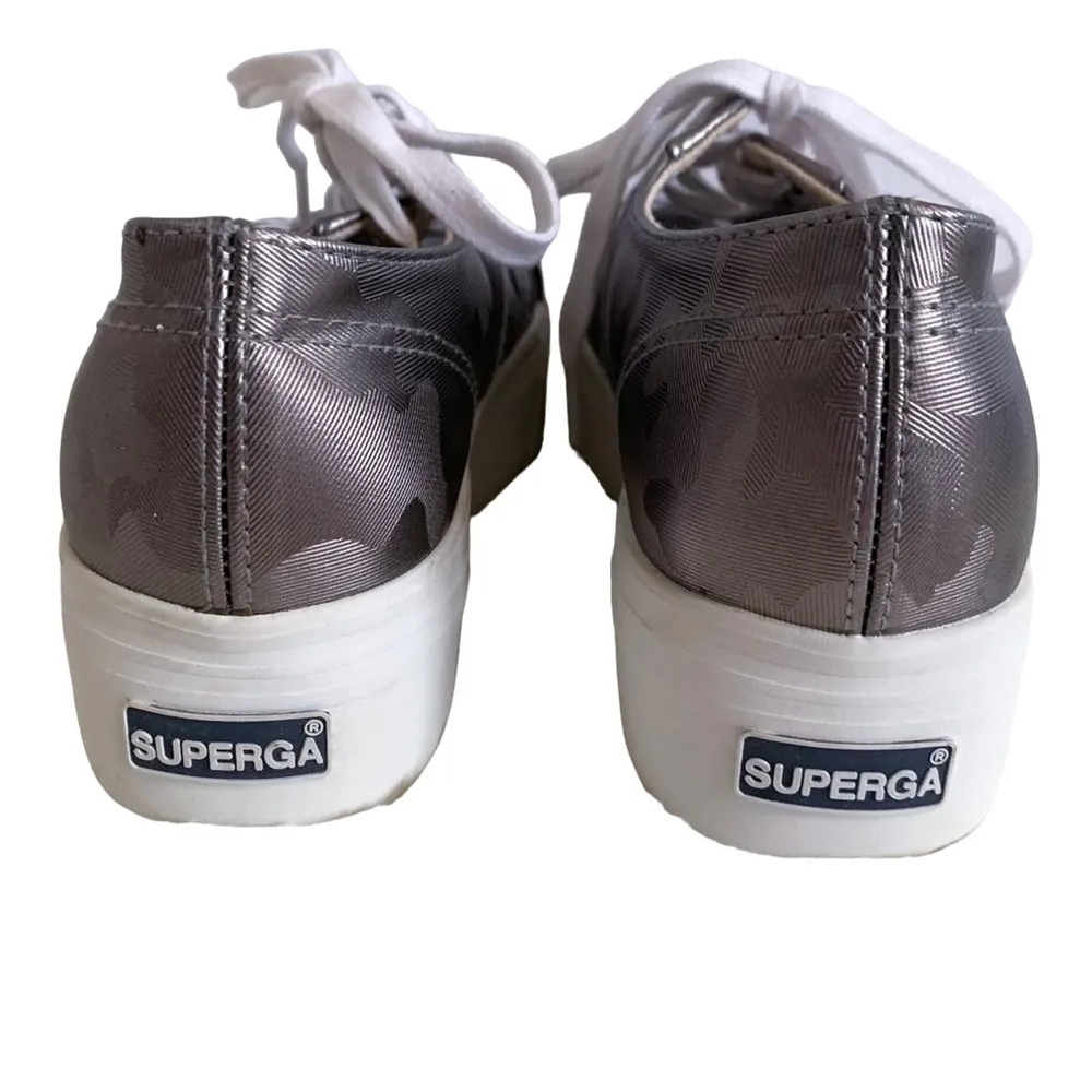 Superga 2790 Platform Lace Up Sneakers Camo Chrome Print Dark Silver Metallic 36 - Image 10