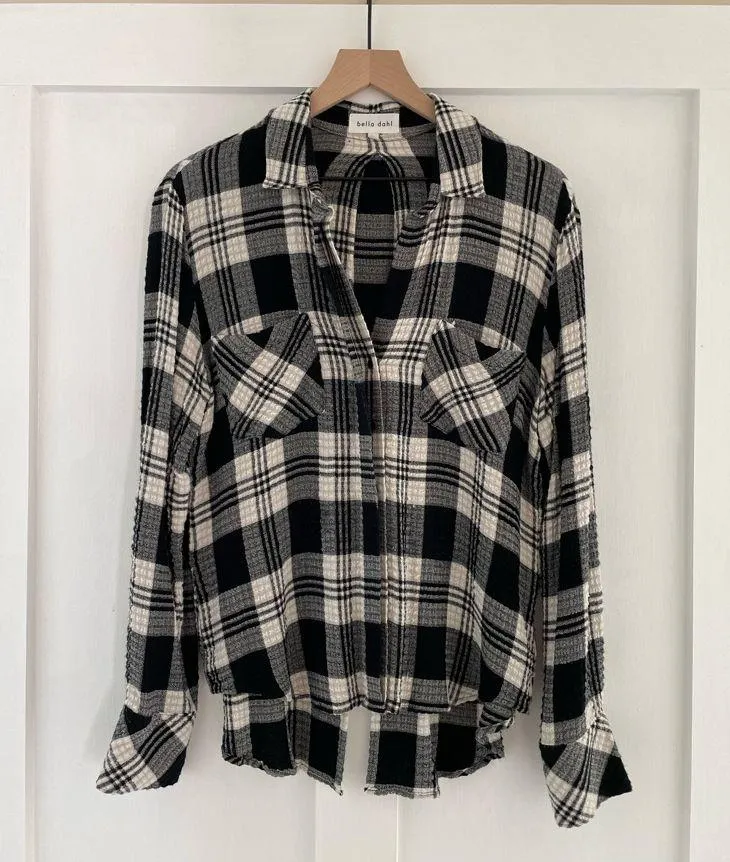 BELLA DAHL Plaid Button-Down Double Pocket Front Button Top Cotton Gauze Size S - Image 4