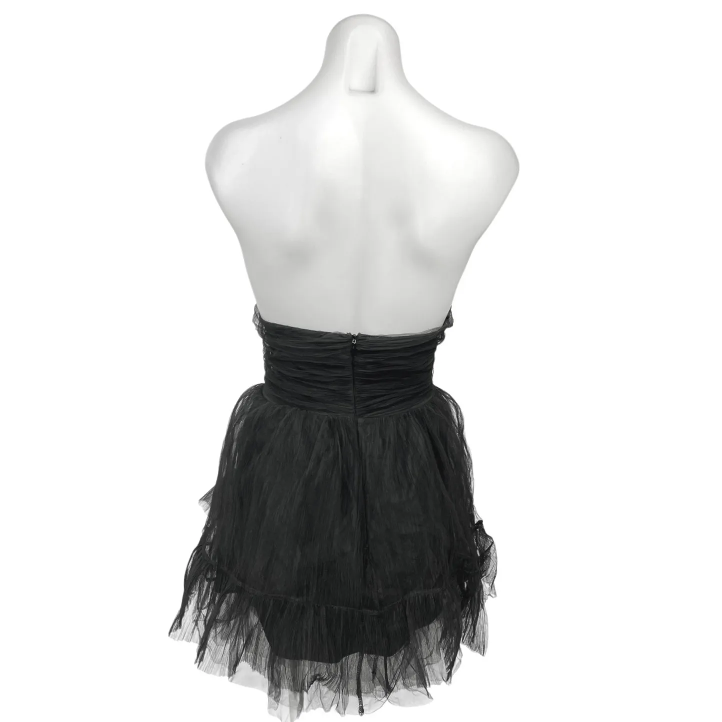 Bershka Black Tulle Ruffle Strapless Fit & Flare Mini Cocktail Tube Dress Size L - Image 2
