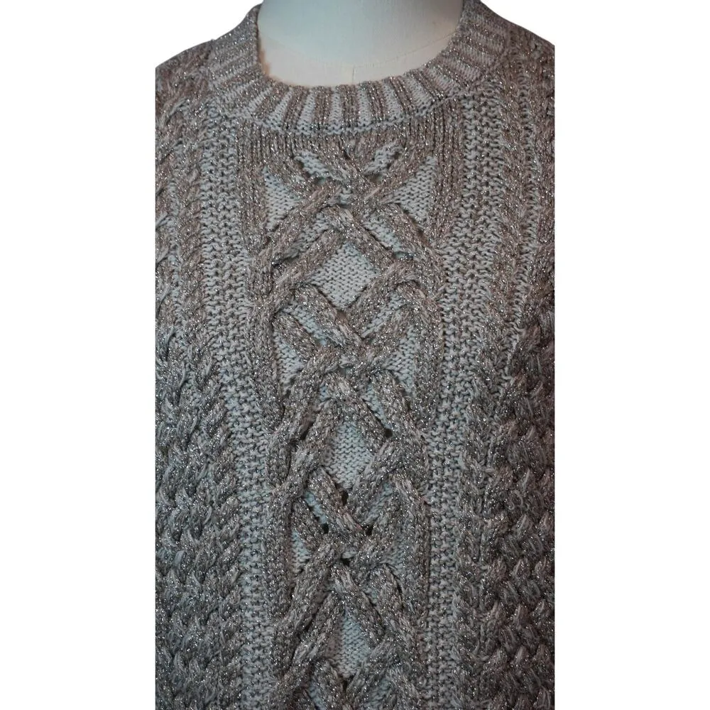 Women's BCBGMAXAZRIA Soft Gray Cut-Out Should Cable Sweater - Size M - Image 5