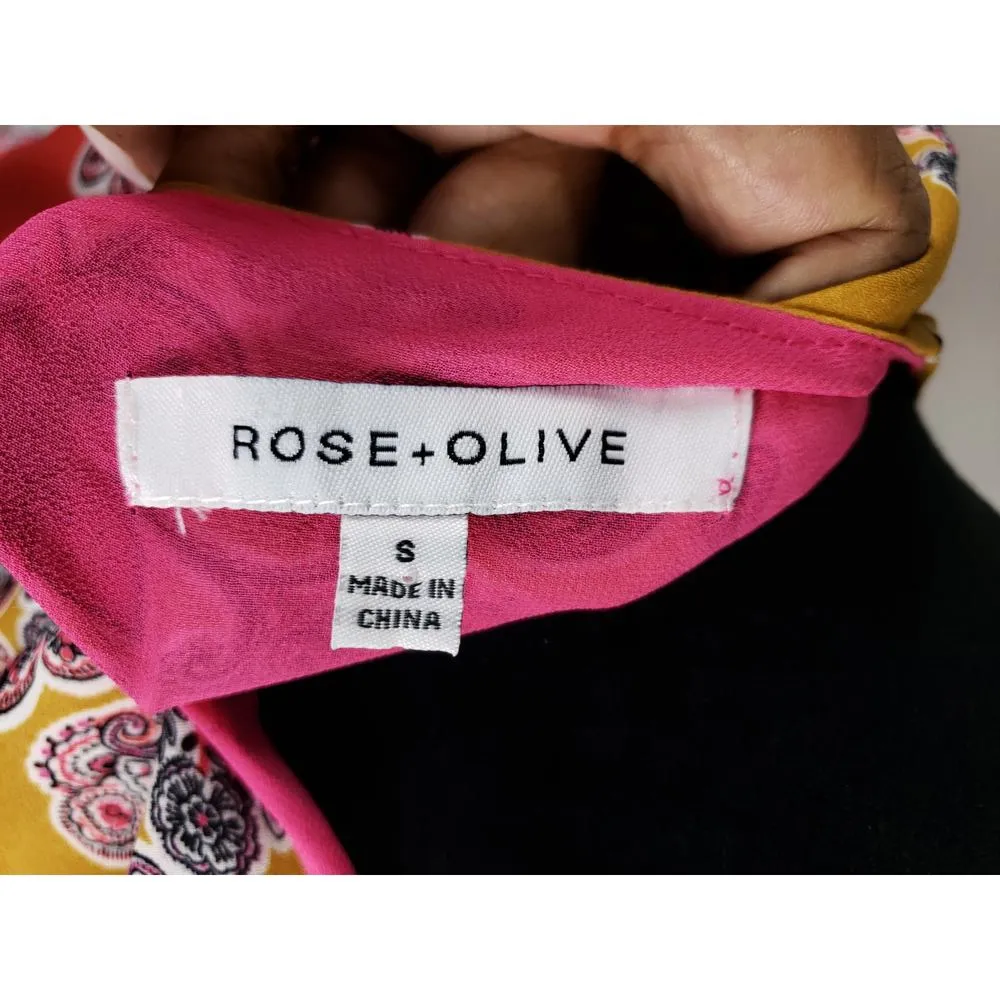 Rose + Olive Orange Floral Sleeveless Women Top Blouse Size S Paisley Print - Image 11