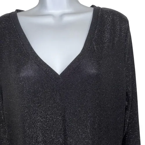 WHITE HOUSE BLACK MARKET Black Metallic L/S Sparkle Knit Top NWT $60 Size M - Image 3