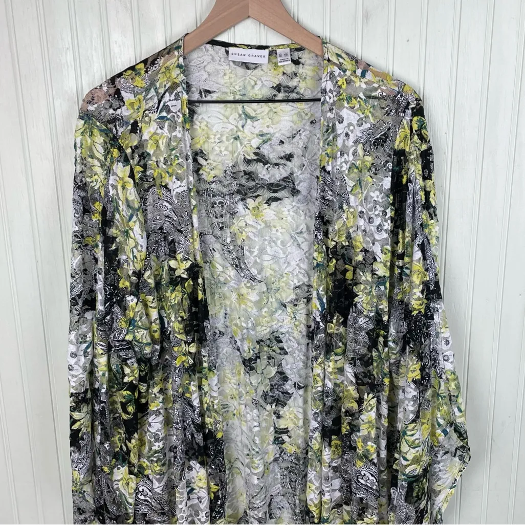 Susan Graver Printed Stretch Lace Drape Front Cardigan Size 3X Floral Bohemian - Image 4