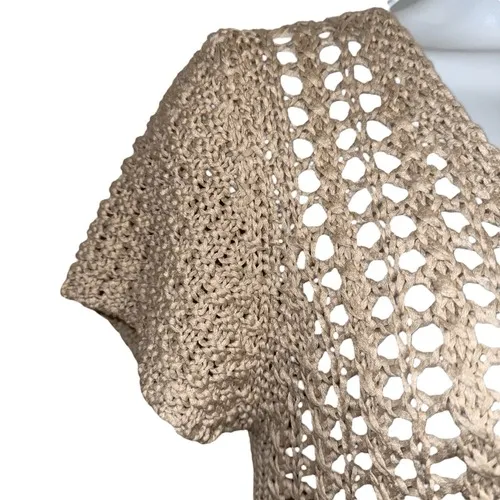 SCOVHUUS‎ ITALY Beige Open Knit Long S/S Sweater With Bow NWOT Size Small Tan - Image 6