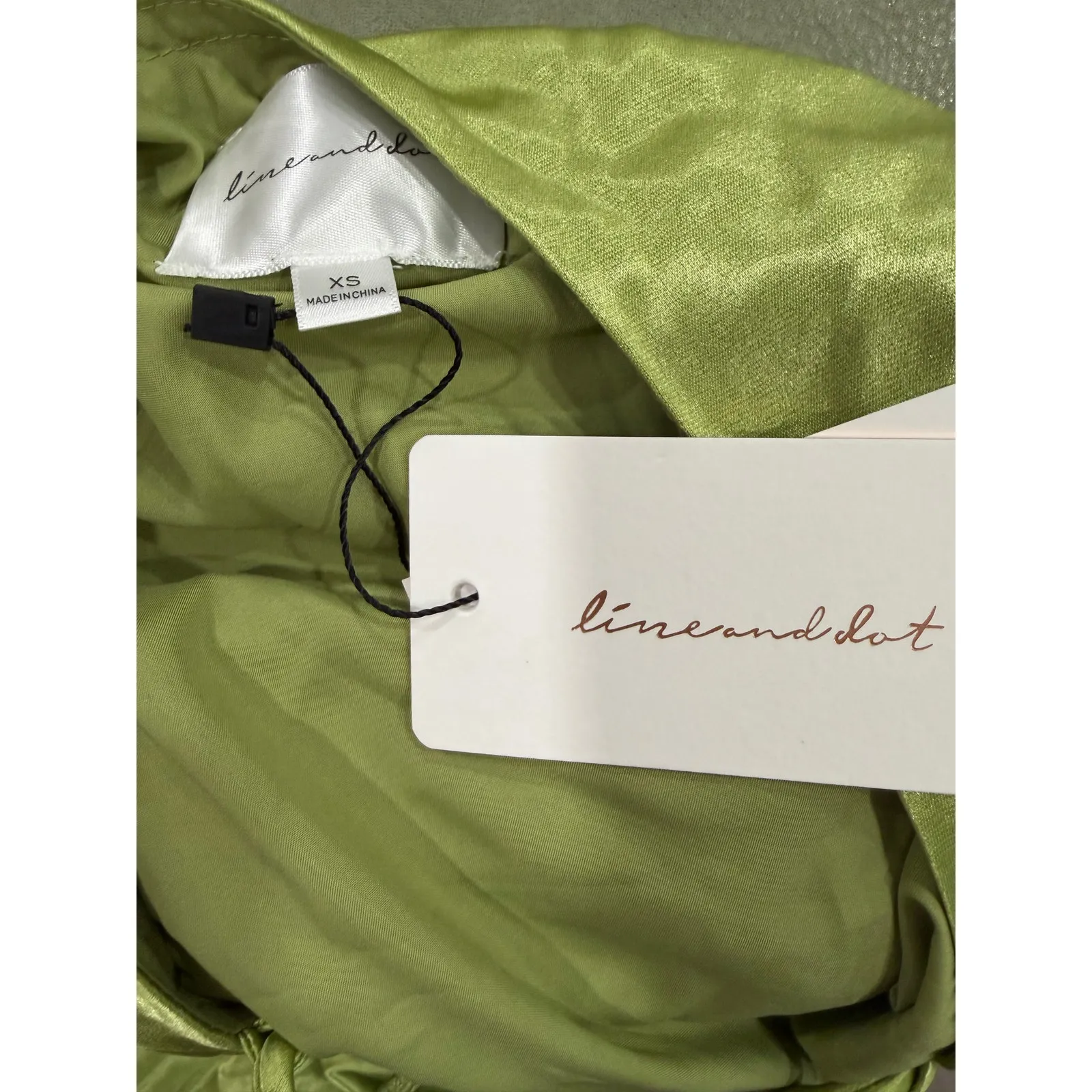 Line & Dot Lima Minimalist Satin Lime Green Elegant Halter Maxi Dress NWT XS - Image 6