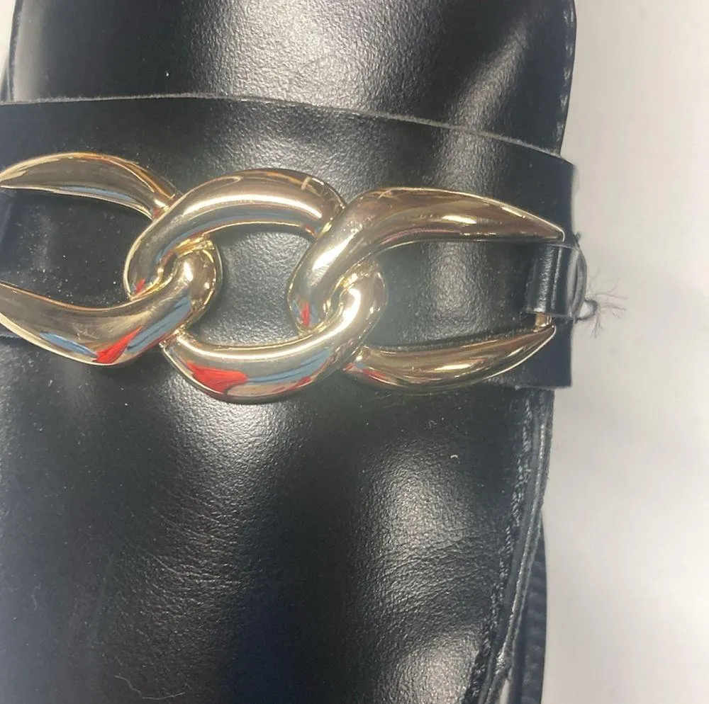 H&M Leather Loafers Black/Gold Chain Design NWT Women’s Size 8.5 - Image 4