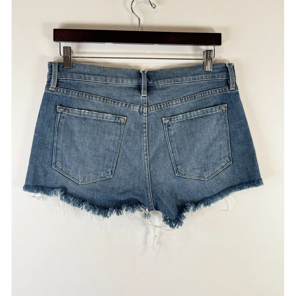FRAME Womens Shorts Blue Le Cut Off Valle Denim Mid Rise Distressed Raw Hem 28 - Image 2