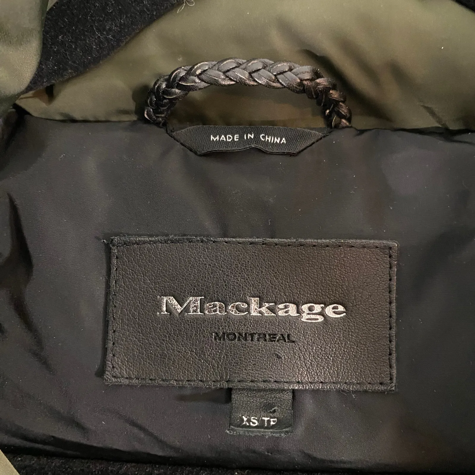 Mackage Women's Green Cynthia Black Leather Sleeve & Trim Parka Size XS - Image 9