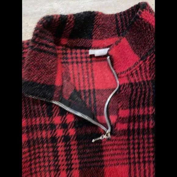 Vtg Alias Red Plaid Fleece Jacket‎ Women L 80 Or 90s Made In USA 1/4 Zip Size L - Image 4