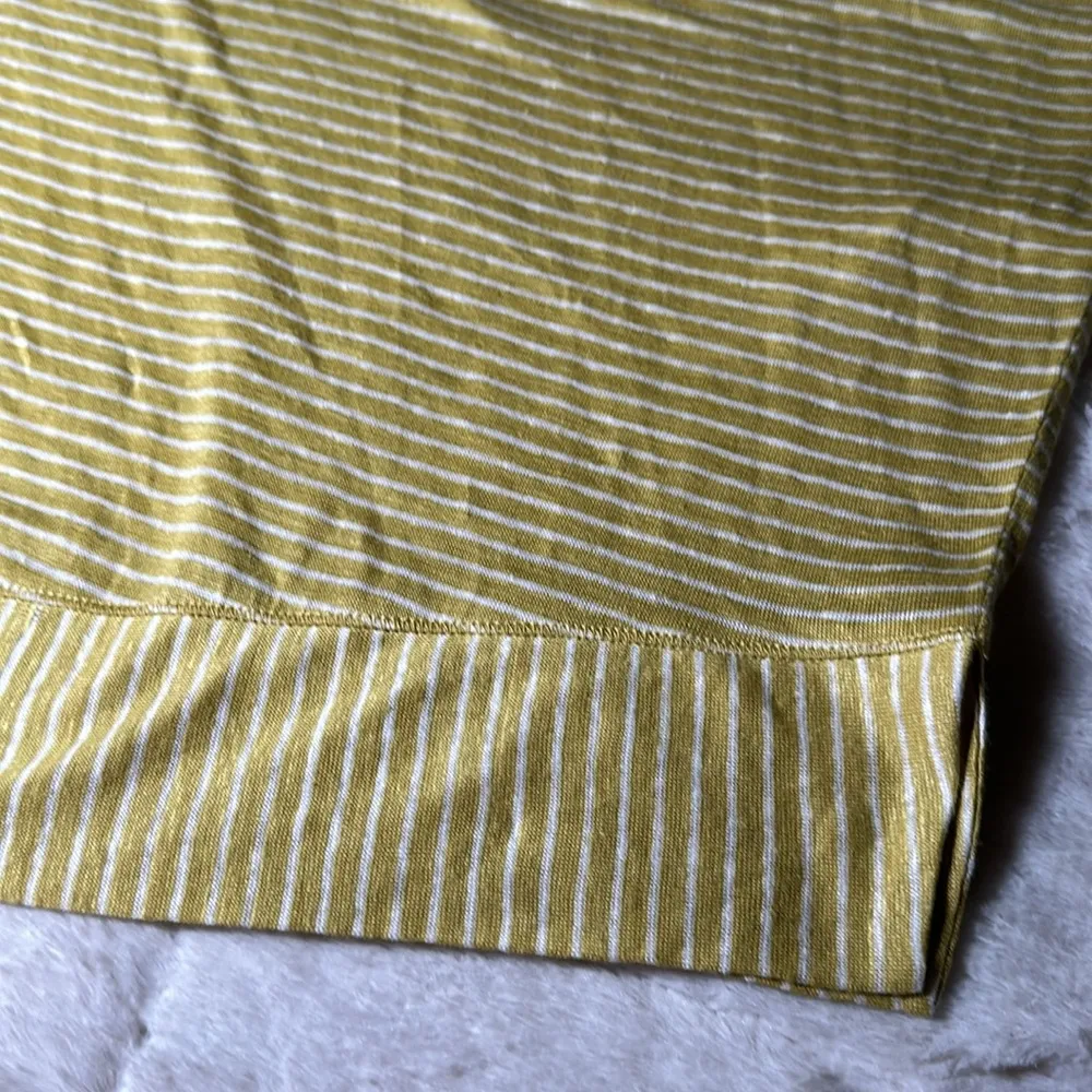 Eileen Fisher Yellow Ochre Organic Linen Jersey Skinny Stripes Boxy Top XL NEW - Image 15