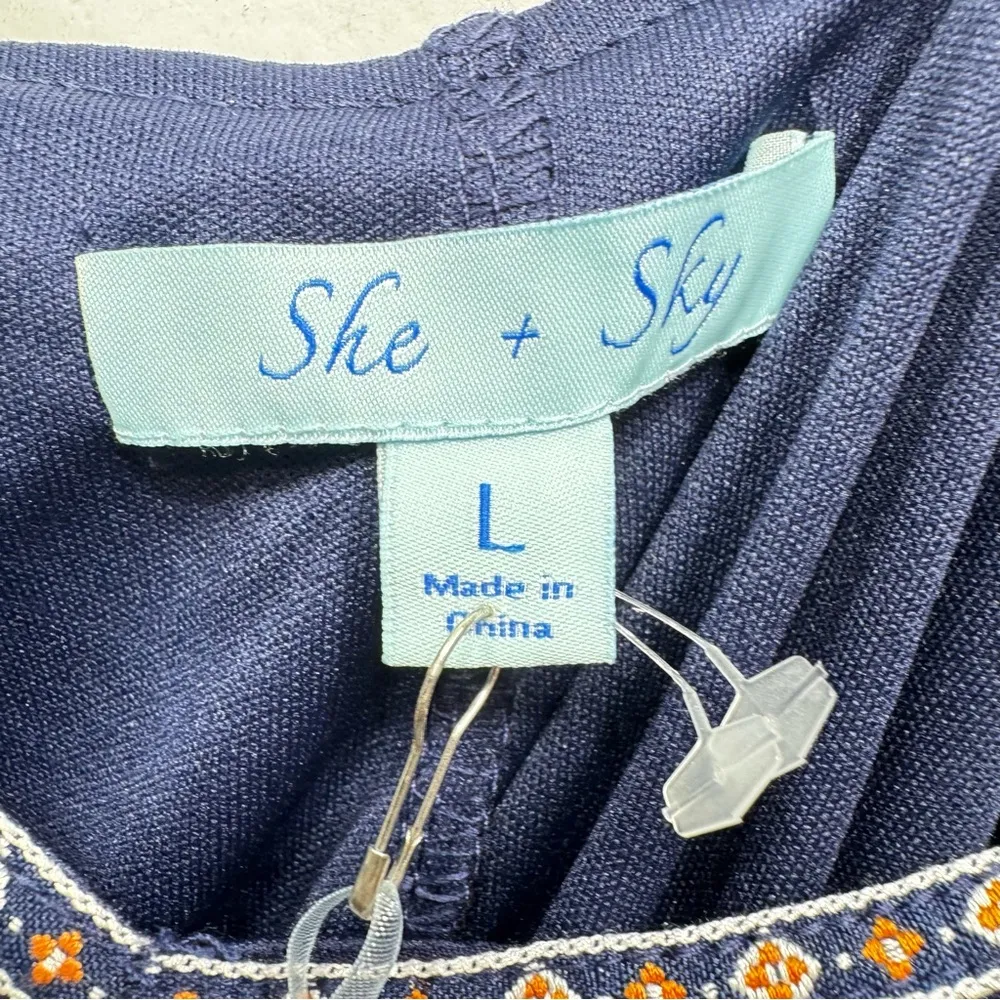 Navy Blue Asymmetric Handkerchief Hem Boho Strap Slip Dress by She + Sky Hippie - Image 7