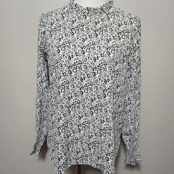 Carolina Belle white & black floral ruffled high neck blouse size medium - Image 1